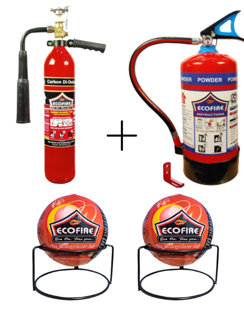 Eco Fire ABC Powder Type Fire Extinguisher In Capacity 9kg+ 4.5 CO2 Type Fire Extinguisher +  Fire Extinguisher Ball (150 MM Diameter )  Pack Of 2 